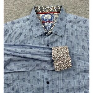 Robert Graham Shirt Mens XL Blue Skull All Over AOP Button Up Long Sleeve
